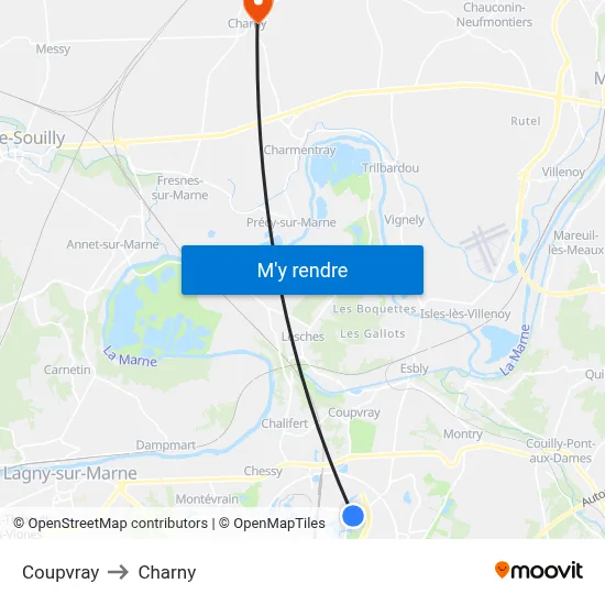 Coupvray to Charny map