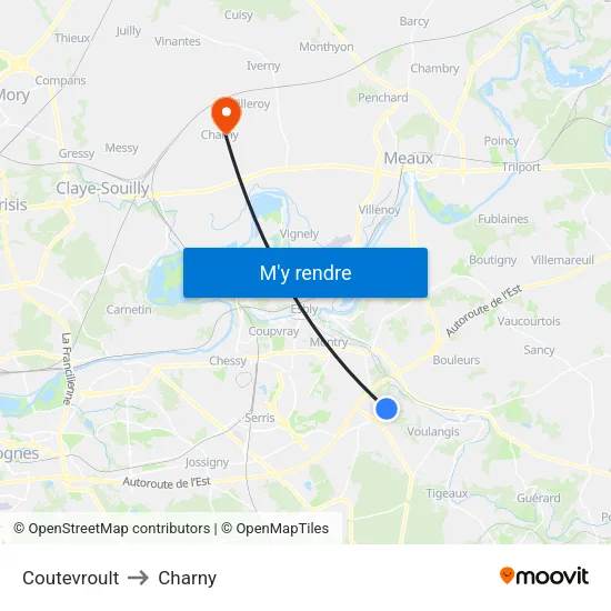 Coutevroult to Charny map
