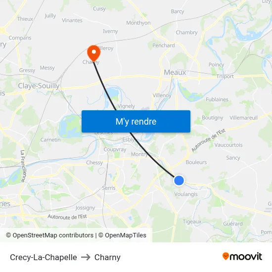 Crecy-La-Chapelle to Charny map