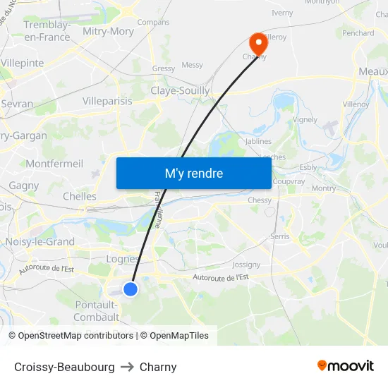 Croissy-Beaubourg to Charny map