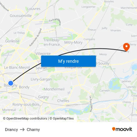 Drancy to Charny map
