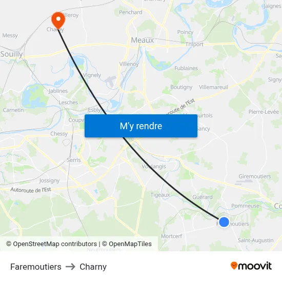 Faremoutiers to Charny map
