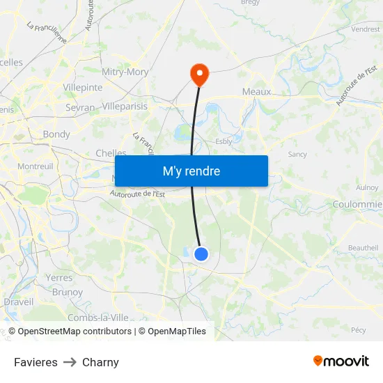 Favieres to Charny map