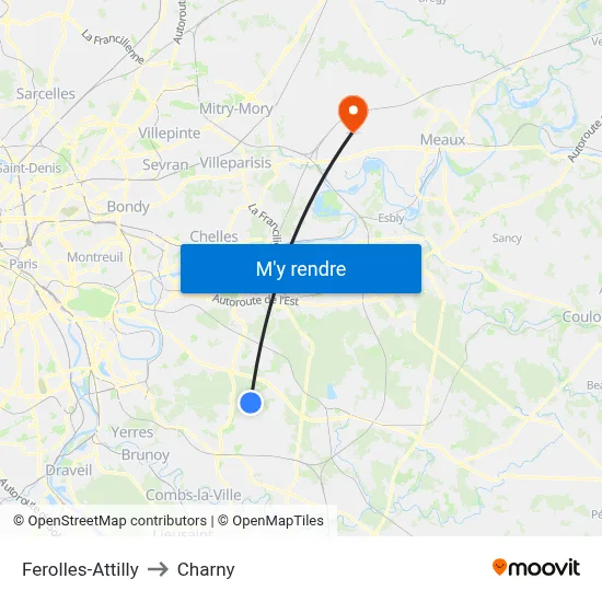 Ferolles-Attilly to Charny map