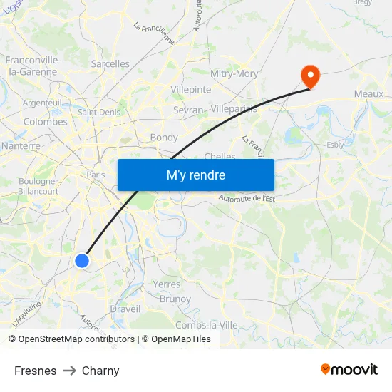 Fresnes to Charny map