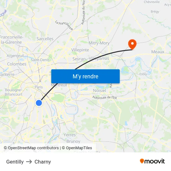 Gentilly to Charny map