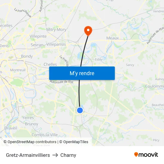 Gretz-Armainvilliers to Charny map
