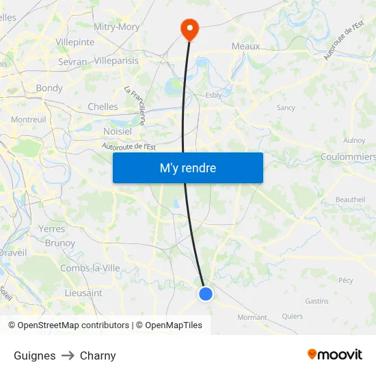 Guignes to Charny map