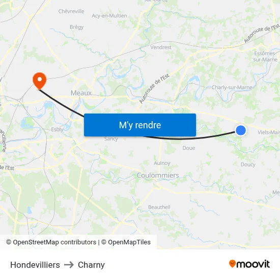 Hondevilliers to Charny map