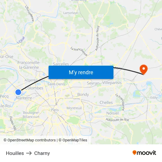 Houilles to Charny map