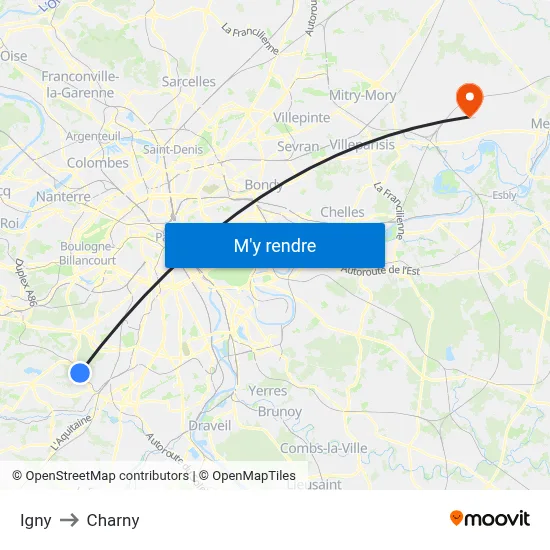 Igny to Charny map