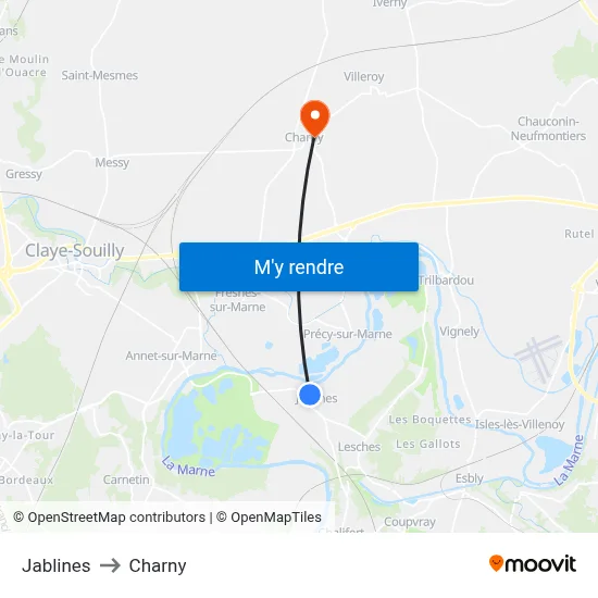 Jablines to Charny map