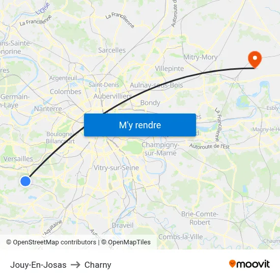 Jouy-En-Josas to Charny map