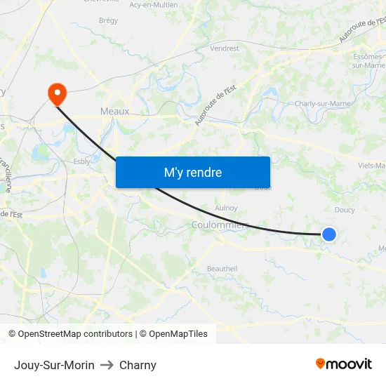 Jouy-Sur-Morin to Charny map