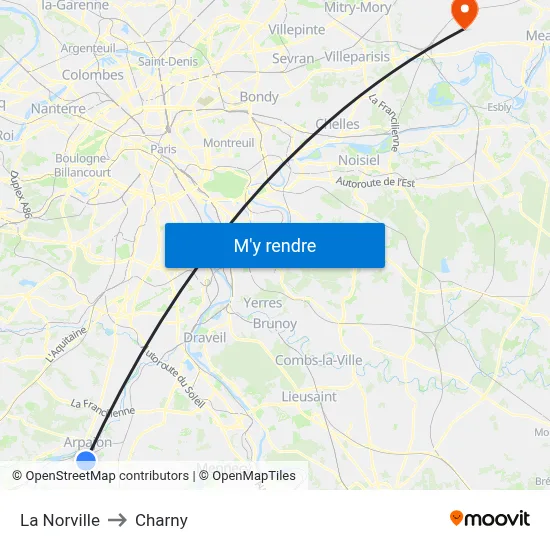 La Norville to Charny map