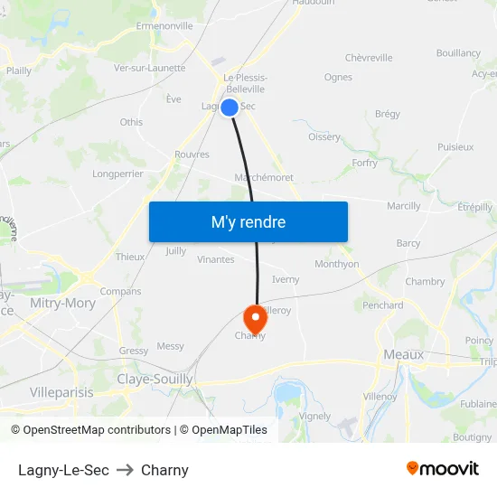 Lagny-Le-Sec to Charny map