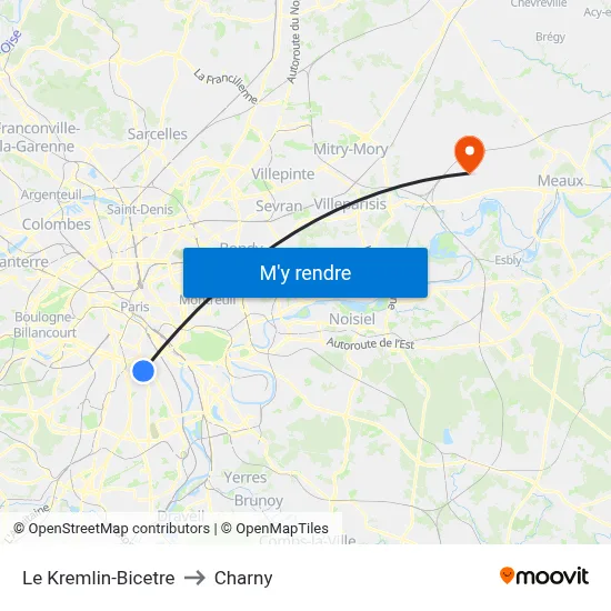Le Kremlin-Bicetre to Charny map