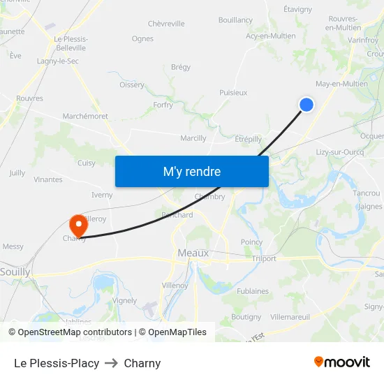 Le Plessis-Placy to Charny map