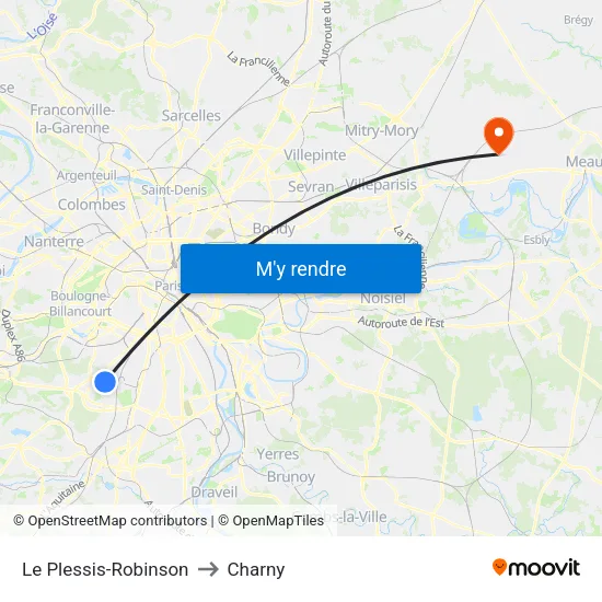 Le Plessis-Robinson to Charny map