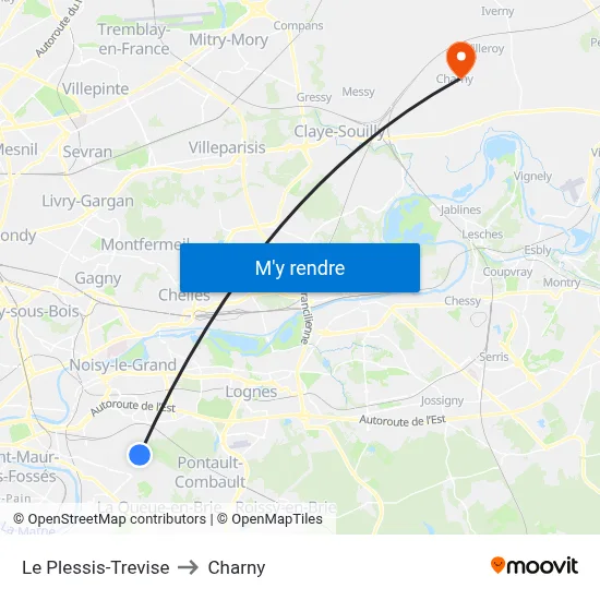 Le Plessis-Trevise to Charny map