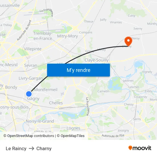 Le Raincy to Charny map