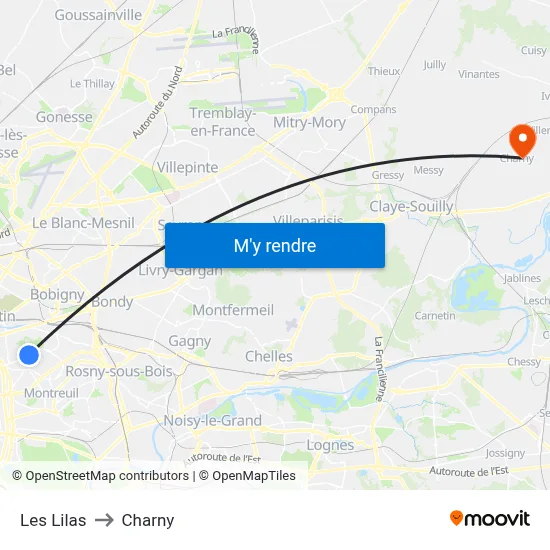 Les Lilas to Charny map