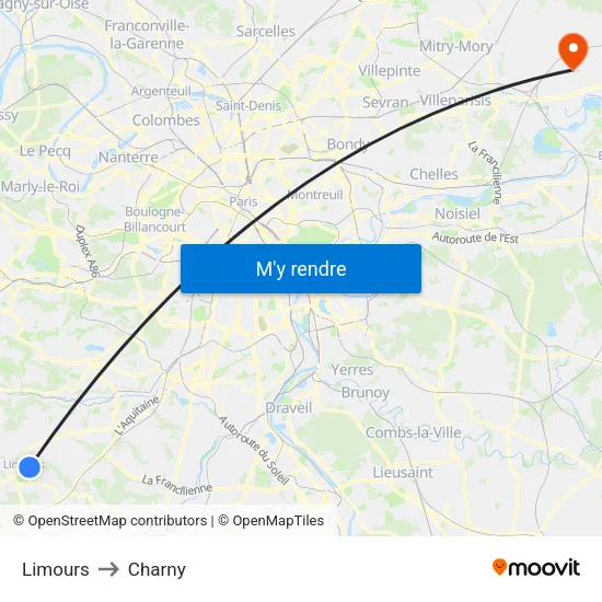 Limours to Charny map