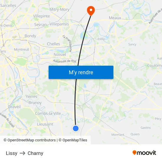 Lissy to Charny map