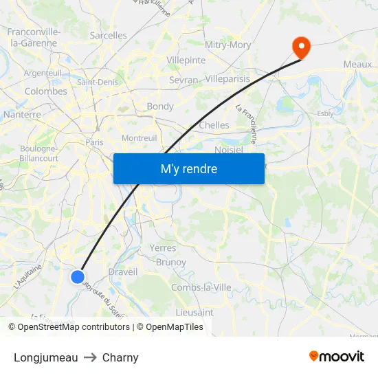 Longjumeau to Charny map