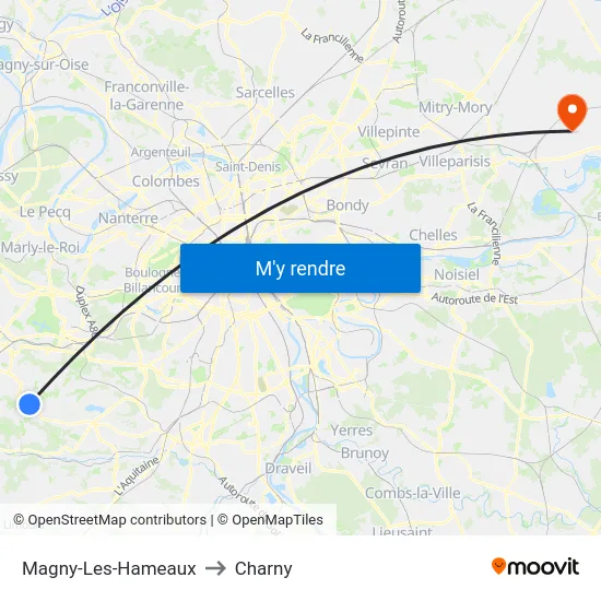 Magny-Les-Hameaux to Charny map