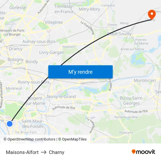 Maisons-Alfort to Charny map
