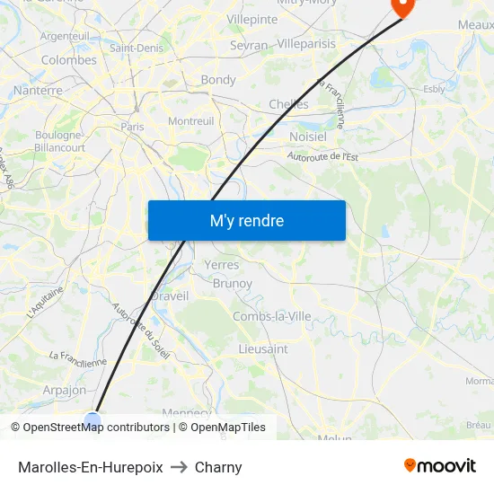Marolles-En-Hurepoix to Charny map