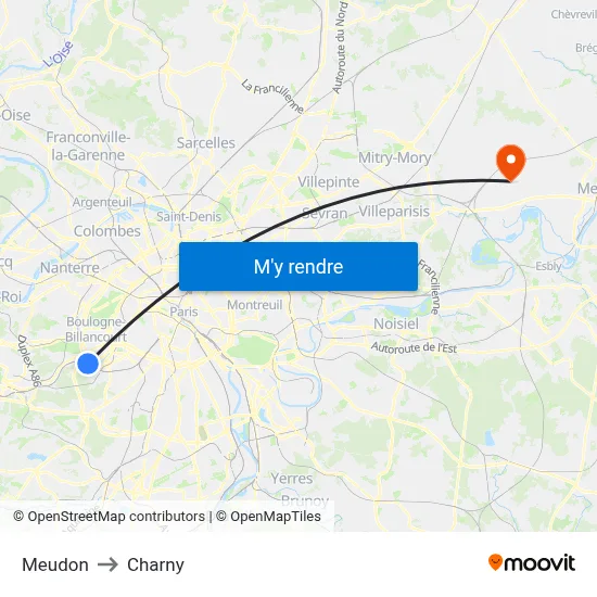 Meudon to Charny map