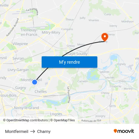 Montfermeil to Charny map