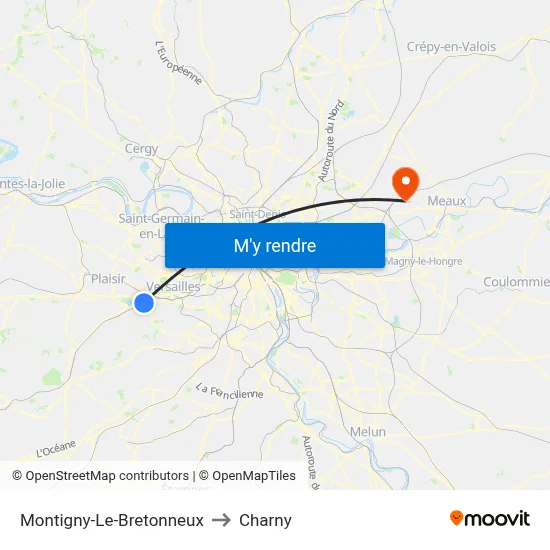 Montigny-Le-Bretonneux to Charny map