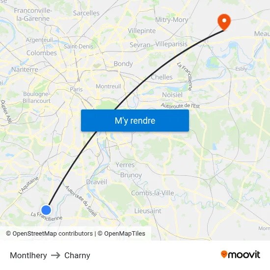 Montlhery to Charny map