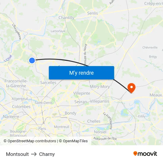 Montsoult to Charny map