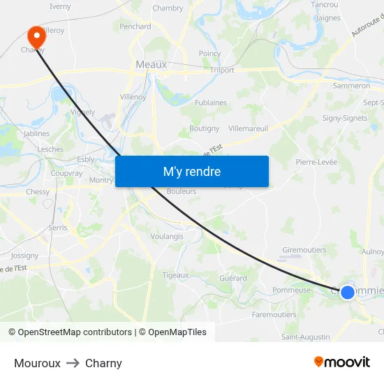 Mouroux to Charny map