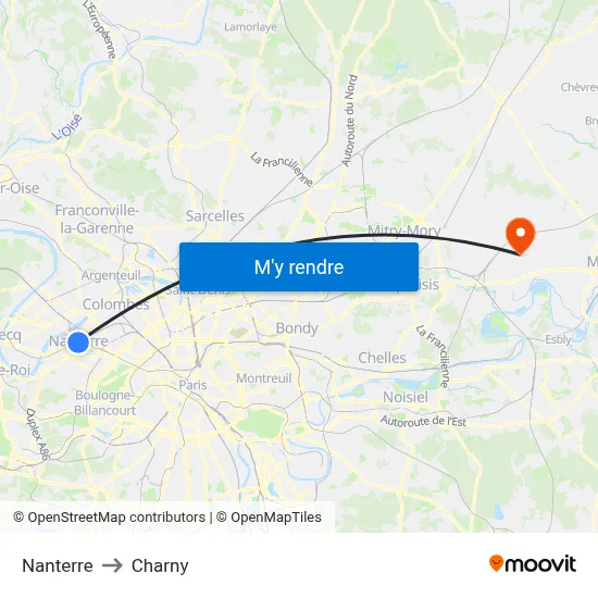 Nanterre to Charny map