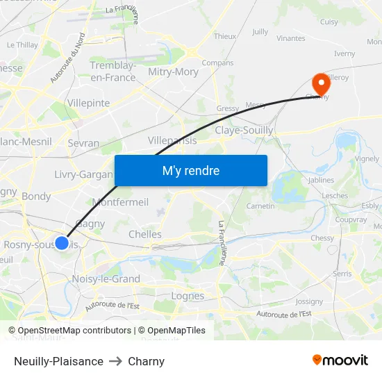 Neuilly-Plaisance to Charny map