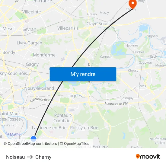 Noiseau to Charny map