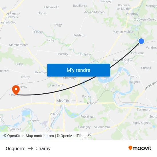 Ocquerre to Charny map