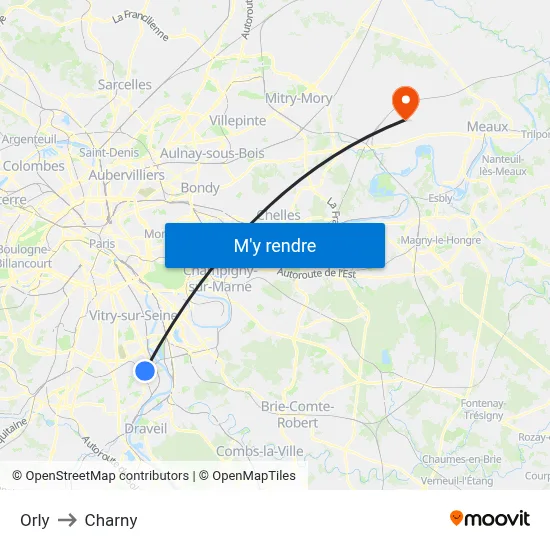 Orly to Charny map