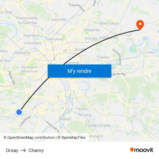 Orsay to Charny map