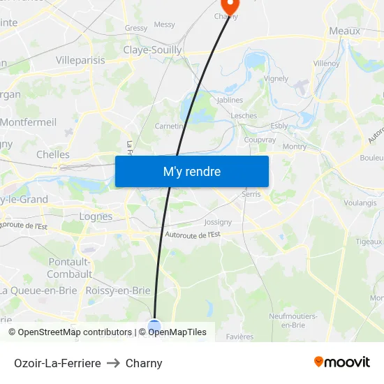 Ozoir-La-Ferriere to Charny map