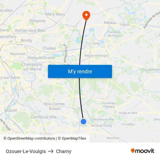 Ozouer-Le-Voulgis to Charny map