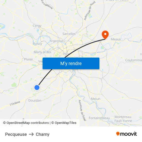 Pecqueuse to Charny map