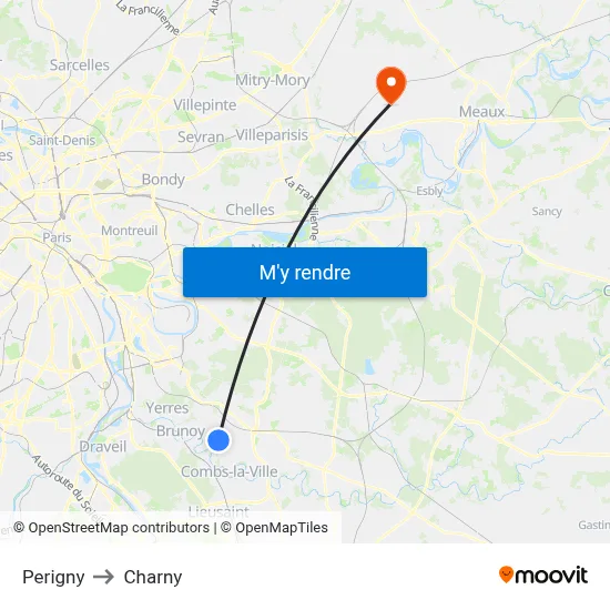Perigny to Charny map