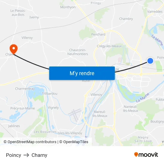 Poincy to Charny map