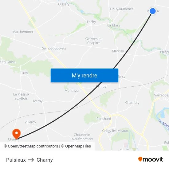 Puisieux to Charny map